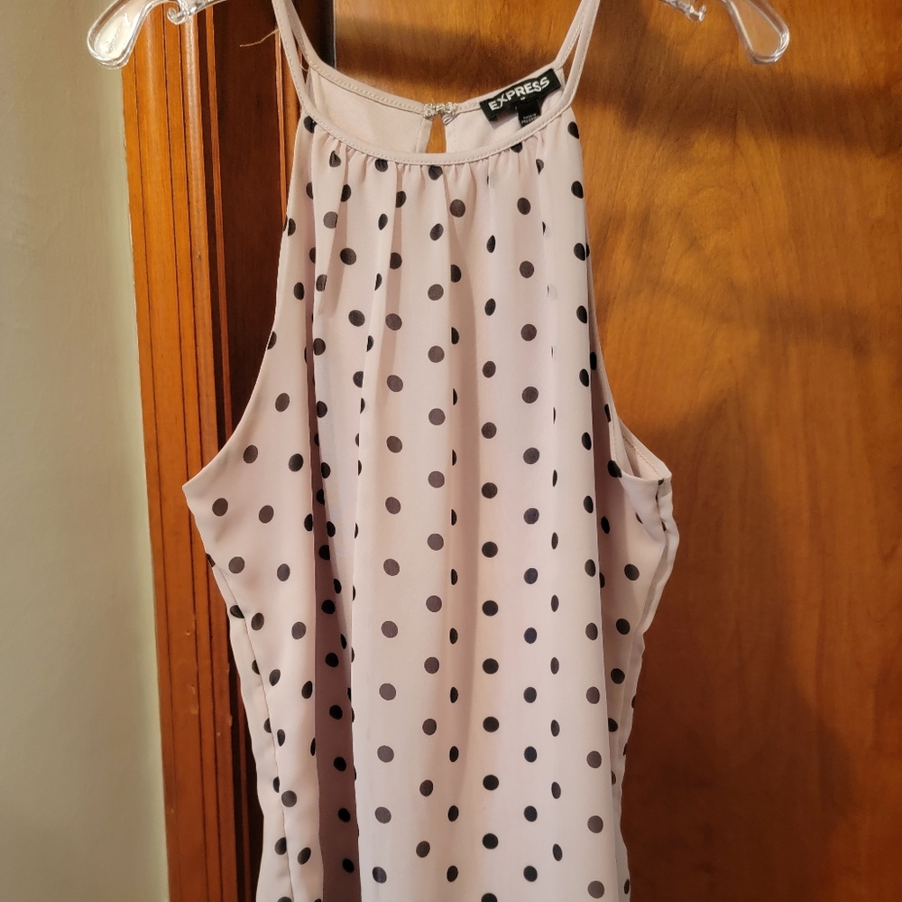 Express polkadot pale pink and black top